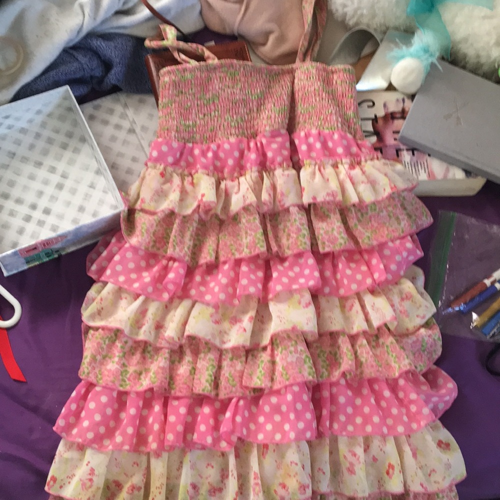 Floral and polkadot pink dress